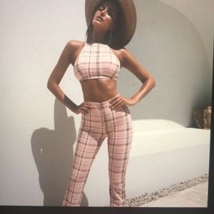 I am Gia pink plaid outfit